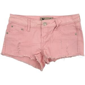 Vintage y2k Women's Pink Low Rise Wet Seal Denim Cheeky Micro Shorts Size 3